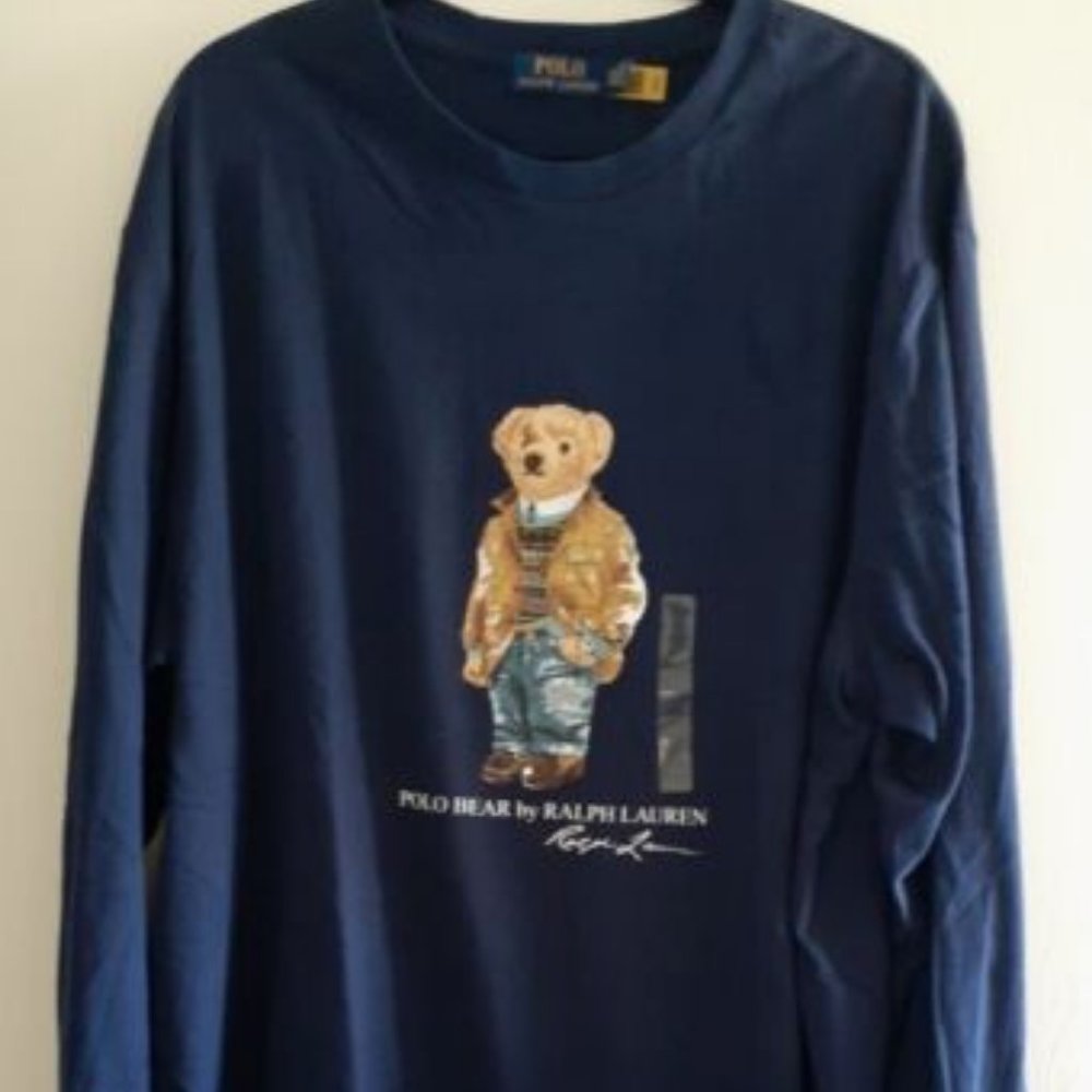 Polo Ralph Lauren Men's Big & Tall XLT Navy Savannah Bear Long Sleeve Tee Shirt - Picture 2 of 6